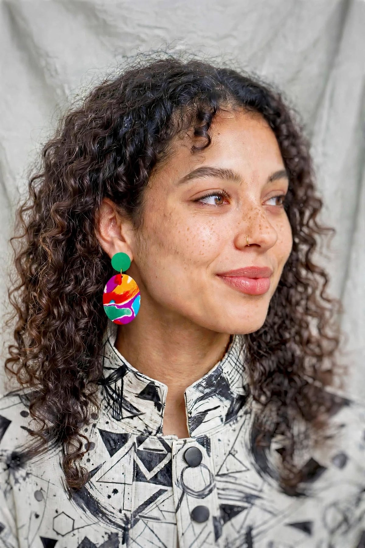 Oval Dangle Stud Earrings