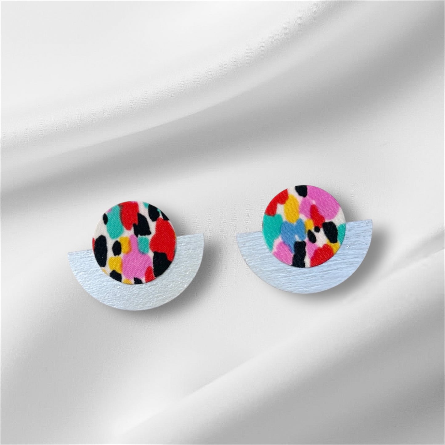 Half Plywood & Silk Stud Earrings