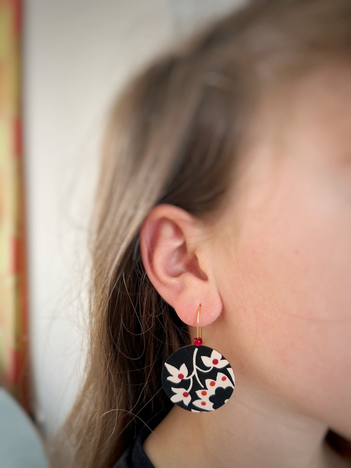 Moon Bead Dangle Hook Earrings