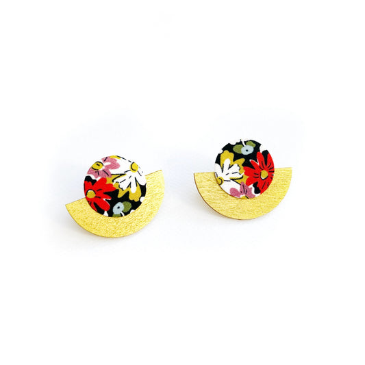 Half Plywood & Silk Stud Earrings