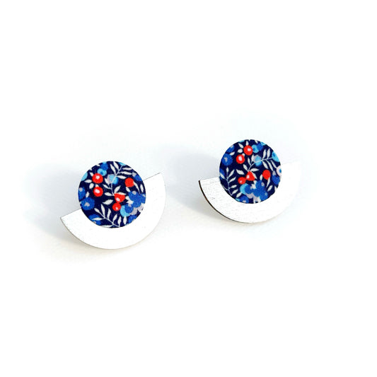 Half Plywood & Silk Stud Earrings