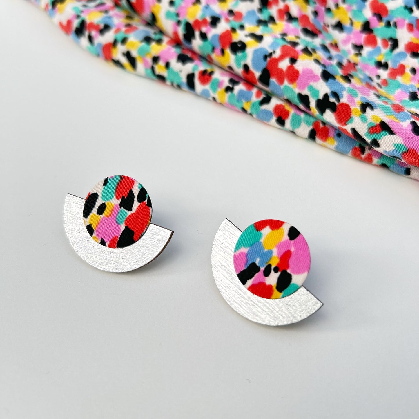 Half Plywood & Silk Stud Earrings