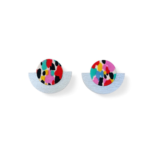 Half Plywood & Silk Stud Earrings
